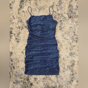 Women's Glitter Sleeveless Ruched Bodycon Mini Dress With Spaghetti Straps